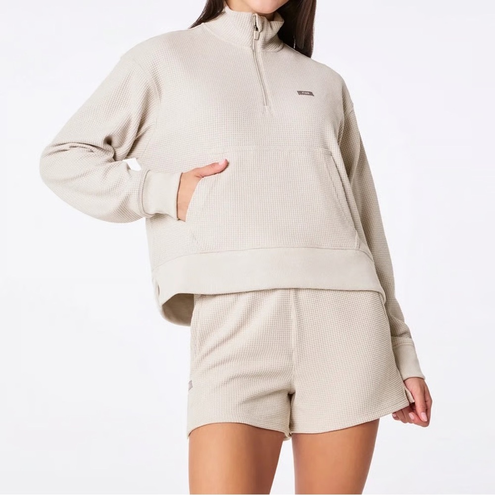 Figs Beige Waffle Knit Top